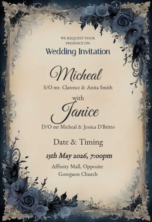 Catholic Vintage Blue Rose Wedding Invitation