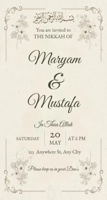 Classic Nikkah Cream Invitation - Customize This Template (Free)