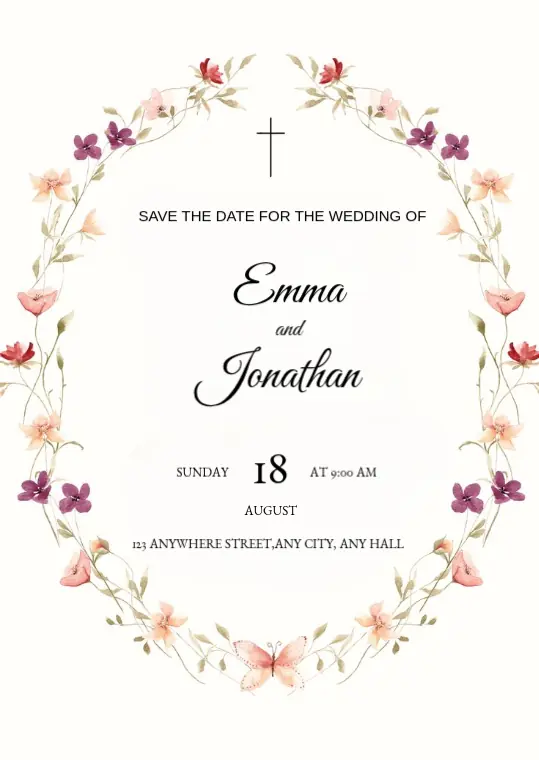 Floral Catholic Wedding Invitation