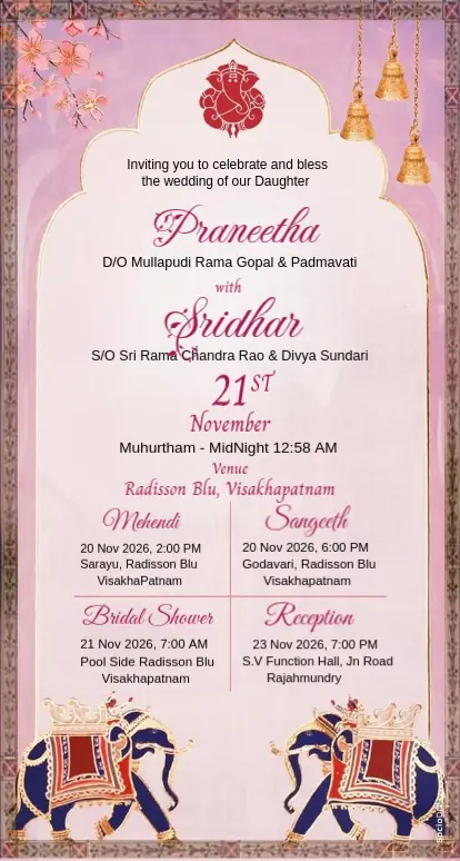 Hindu Modern Pink Wedding Invitation - Customize This Template (Free)