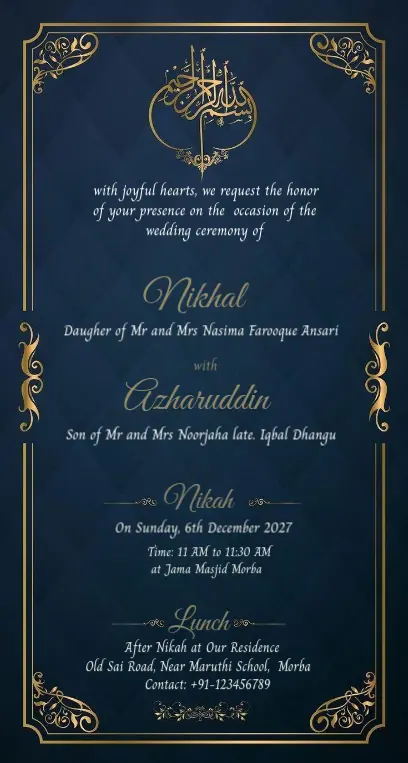 Muslim Blue Wedding Invitation - Customize This Template (Free)