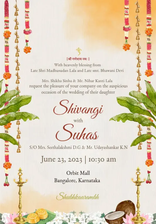 Traditional Floral South Indian Wedding Invitation - Customize This Template (Free)